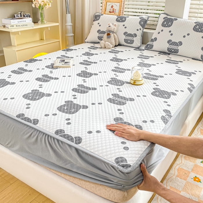 91家纺网 家纺一手货源 找家纺 （总）慕梵家居 2025新款冰豆豆数码印花圆网床笠款凉席席子三件套-床笠款