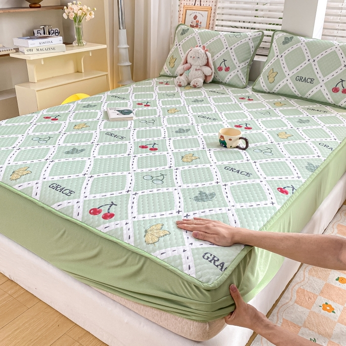 91家纺网 家纺一手货源 找家纺 （总）慕梵家居 2025新款冰豆豆数码印花圆网床笠款凉席席子三件套-床笠款