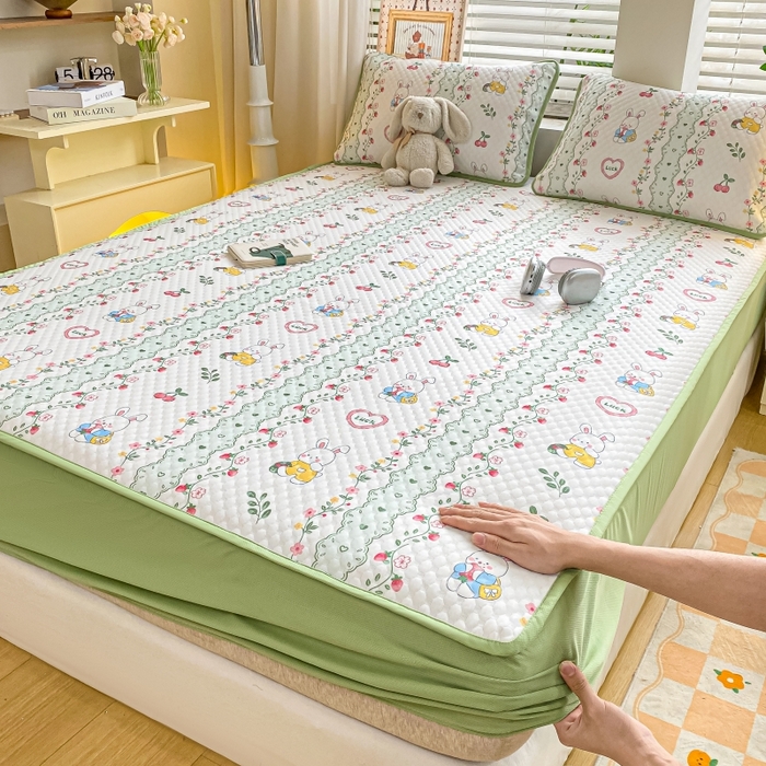 91家纺网 家纺一手货源 找家纺 （总）慕梵家居 2025新款冰豆豆数码印花圆网床笠款凉席席子三件套-床笠款