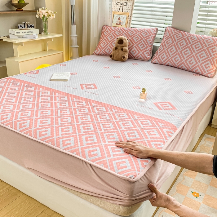 91家纺网 家纺一手货源 找家纺 （总）慕梵家居 2025新款冰豆豆数码印花圆网床笠款凉席席子三件套-床笠款