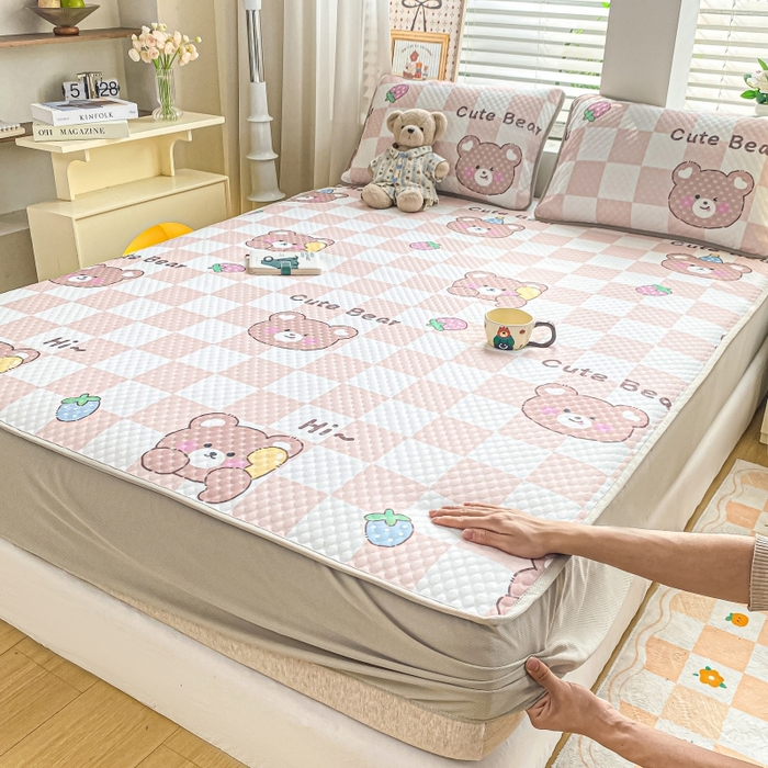 91家纺网 家纺一手货源 找家纺 （总）慕梵家居 2025新款冰豆豆数码印花圆网床笠款凉席席子三件套-床笠款