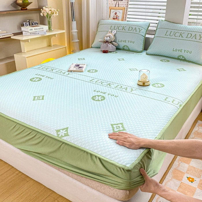 91家纺网 家纺一手货源 找家纺 （总）慕梵家居 2025新款冰豆豆数码印花圆网床笠款凉席席子三件套-床笠款