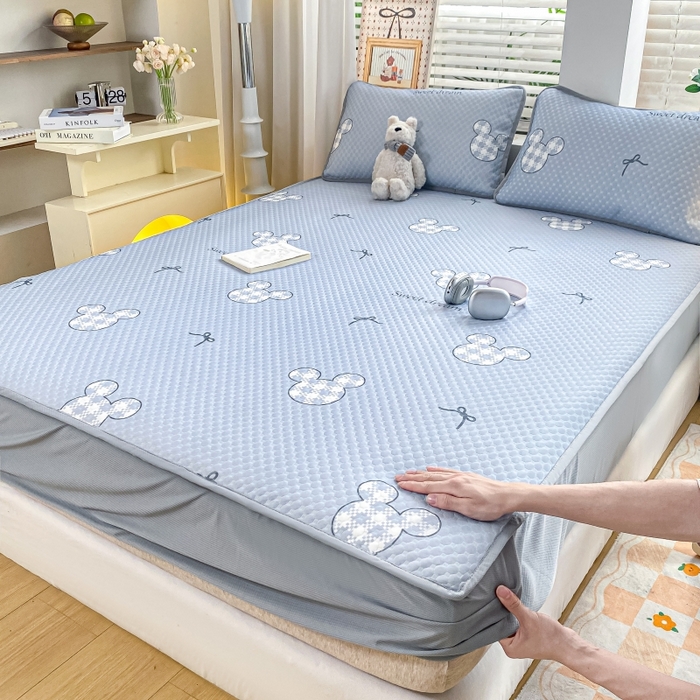 91家纺网 家纺一手货源 找家纺 （总）慕梵家居 2025新款冰豆豆数码印花圆网床笠款凉席席子三件套-床笠款