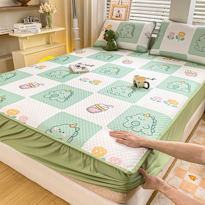 91家纺网 家纺一手货源 找家纺 （总）慕梵家居 2025新款冰豆豆数码印花圆网床笠款凉席席子三件套-床笠款