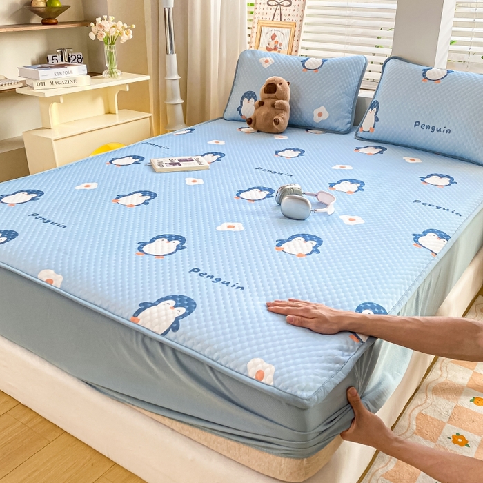 91家纺网 家纺一手货源 找家纺 （总）慕梵家居 2025新款冰豆豆数码印花圆网床笠款凉席席子三件套-床笠款