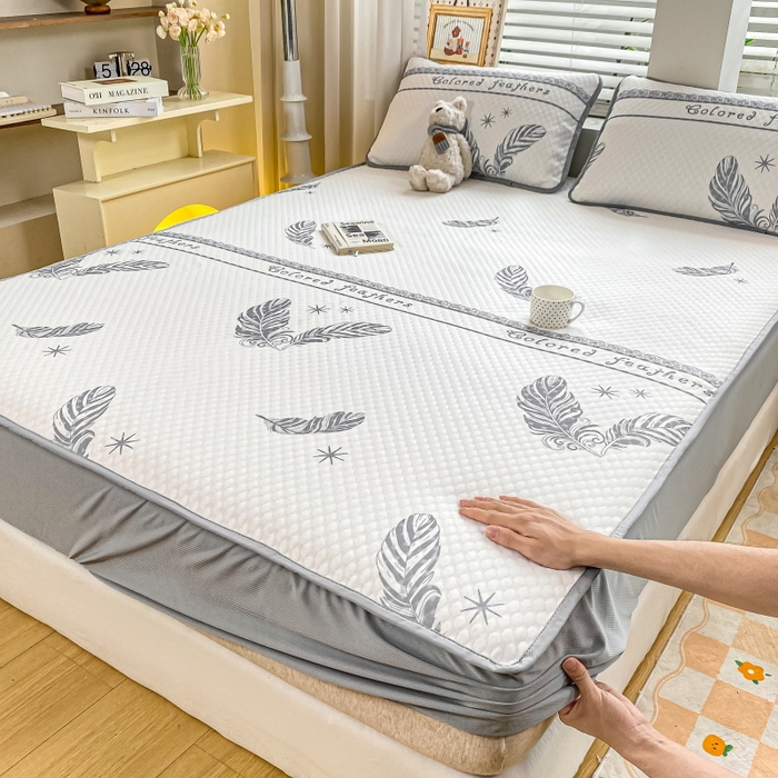 91家纺网 家纺一手货源 找家纺 （总）慕梵家居 2025新款冰豆豆数码印花圆网床笠款凉席席子三件套-床笠款