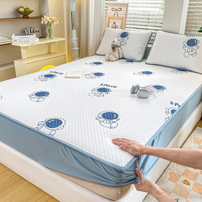 91家纺网 家纺一手货源 找家纺 （总）慕梵家居 2025新款冰豆豆数码印花圆网床笠款凉席席子三件套-床笠款