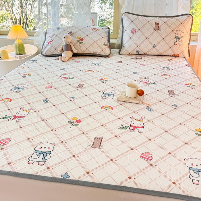 91家纺网 家纺一手货源 找家纺 （总）慕梵家居 2025新款冰豆豆斜纹数码印花床单款凉席席子三件套