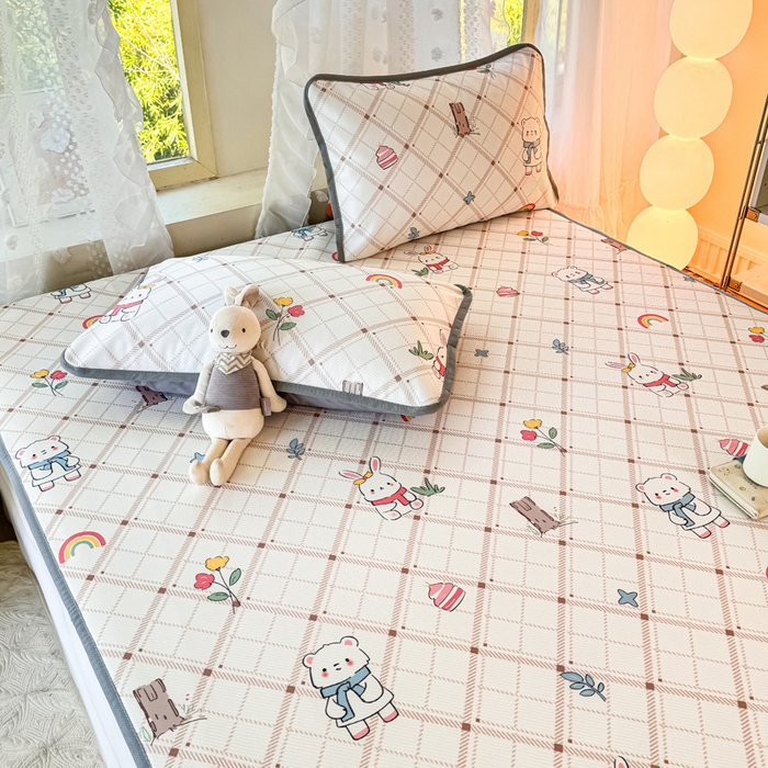 91家纺网 家纺一手货源 找家纺 （总）慕梵家居 2025新款冰豆豆斜纹数码印花床单款凉席席子三件套