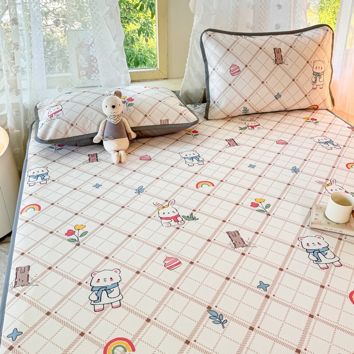 91家纺网 家纺一手货源 找家纺 （总）慕梵家居 2025新款冰豆豆斜纹数码印花床单款凉席席子三件套