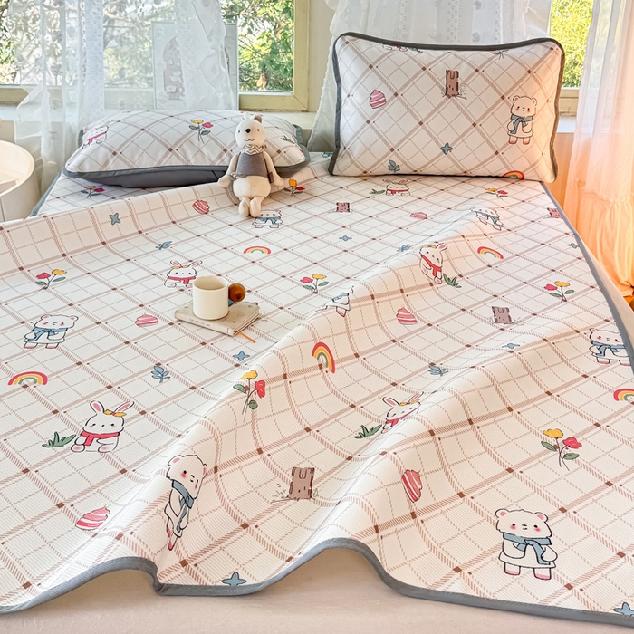 91家纺网 家纺一手货源 找家纺 （总）慕梵家居 2025新款冰豆豆斜纹数码印花床单款凉席席子三件套