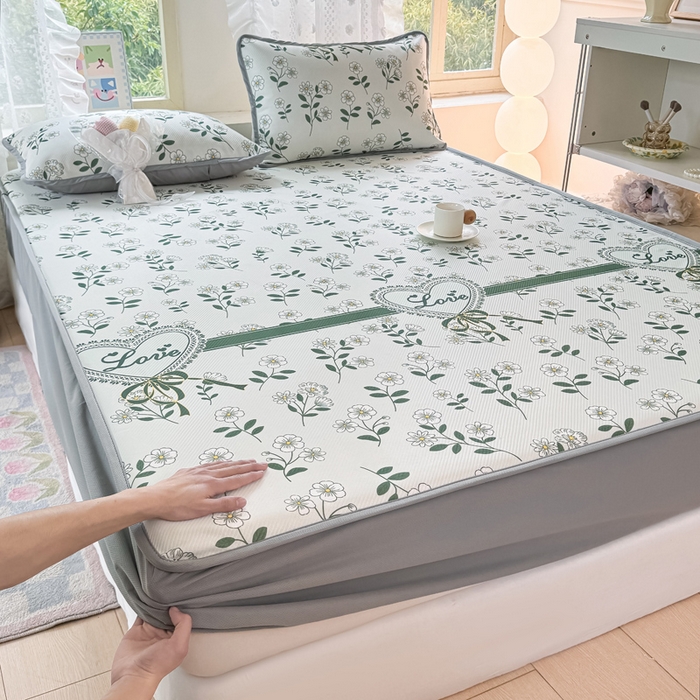 91家纺网 家纺一手货源 找家纺 （总）慕梵家居 2025新款冰豆豆斜纹数码印花床笠款凉席席子三件套