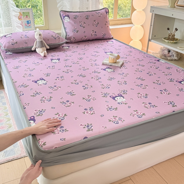 91家纺网 家纺一手货源 找家纺 （总）慕梵家居 2025新款冰豆豆斜纹数码印花床笠款凉席席子三件套