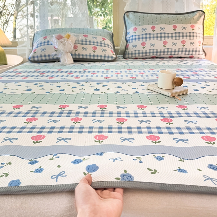 慕梵家居 2025新款冰豆豆斜纹数码印花床单款凉席席子三件套 玫瑰物语