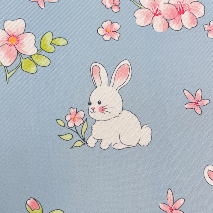 91家纺网 家纺一手货源 找家纺 慕梵家居 2025新款冰豆豆斜纹数码印花床笠款凉席席子三件套 花园兔