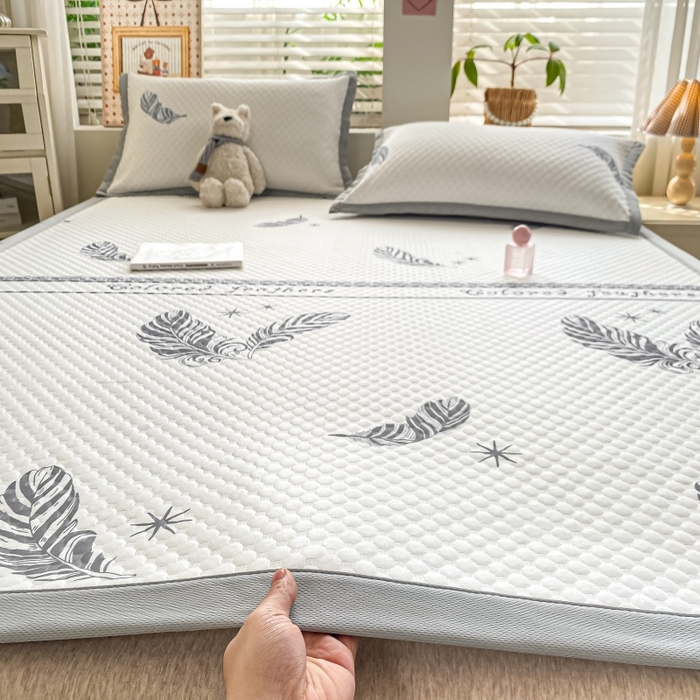 慕梵家居 2025新款冰豆豆数码印花圆网凉席款凉席席子三件套 羽毛