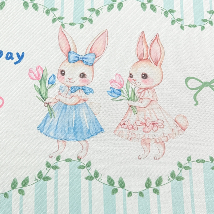 91家纺网 家纺一手货源 找家纺 慕梵家居 2025新款冰豆豆斜纹数码印花床笠款凉席席子三件套 可爱萌兔