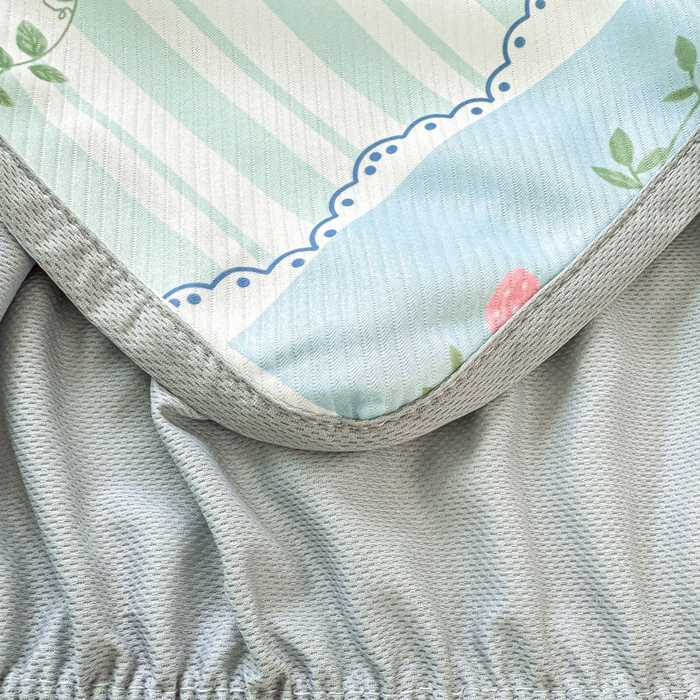 91家纺网 家纺一手货源 找家纺 慕梵家居 2025新款冰豆豆斜纹数码印花床笠款凉席席子三件套 可爱萌兔