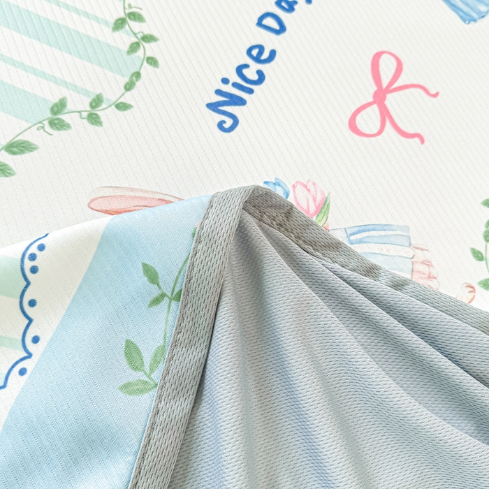 91家纺网 家纺一手货源 找家纺 慕梵家居 2025新款冰豆豆斜纹数码印花床笠款凉席席子三件套 可爱萌兔