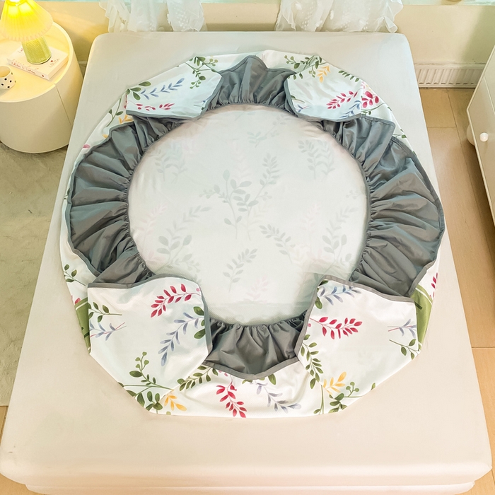 91家纺网 家纺一手货源 找家纺 慕梵家居 2025新款冰豆豆斜纹数码印花床笠款凉席席子三件套 甜蜜的爱