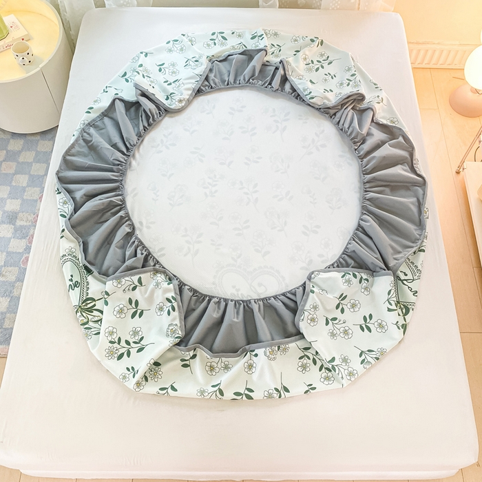 91家纺网 家纺一手货源 找家纺 慕梵家居 2025新款冰豆豆斜纹数码印花床笠款凉席席子三件套 小雏菊-绿