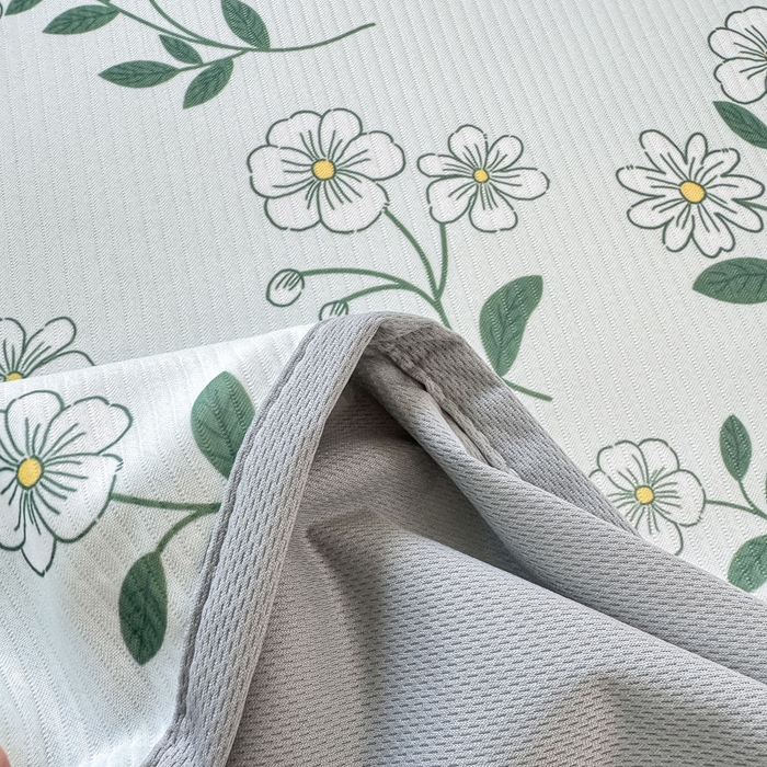 91家纺网 家纺一手货源 找家纺 慕梵家居 2025新款冰豆豆斜纹数码印花床笠款凉席席子三件套 小雏菊-绿