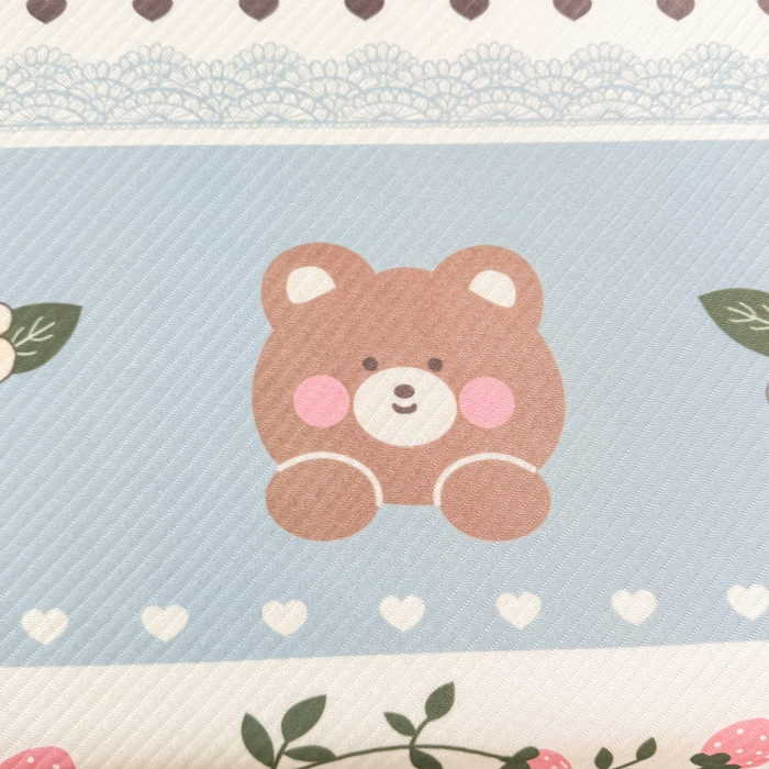 91家纺网 家纺一手货源 找家纺 慕梵家居 2025新款冰豆豆斜纹数码印花床笠款凉席席子三件套 熊宝宝-蓝