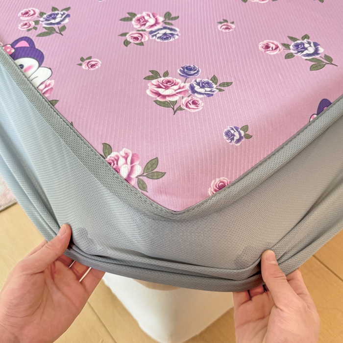 91家纺网 家纺一手货源 找家纺 慕梵家居 2025新款冰豆豆斜纹数码印花床笠款凉席席子三件套 紫洛米