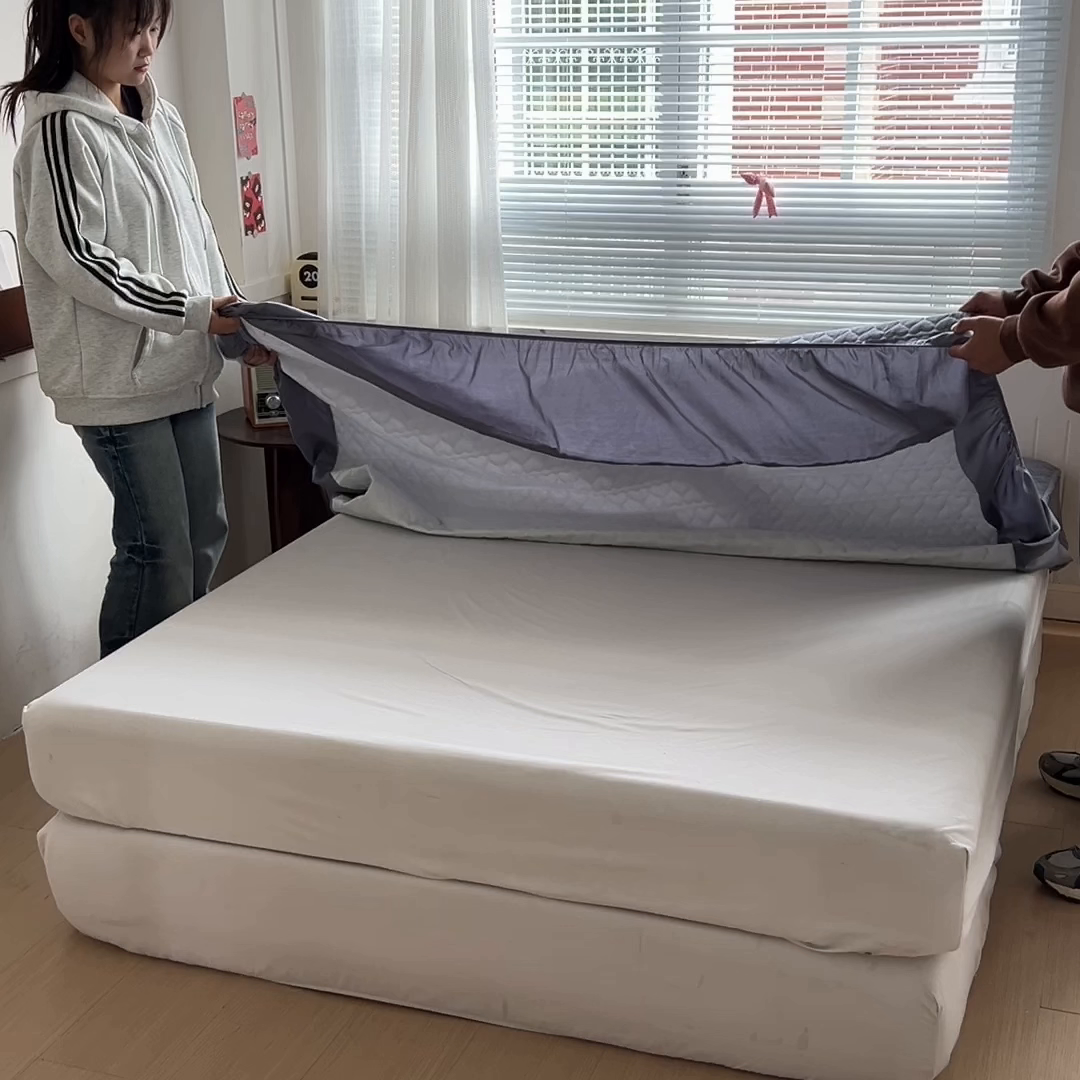 91家纺网 家纺一手货源 找家纺 茗婷家纺 2025新款夹棉防水单床笠供外贸跨境亚马逊 高级灰夹棉