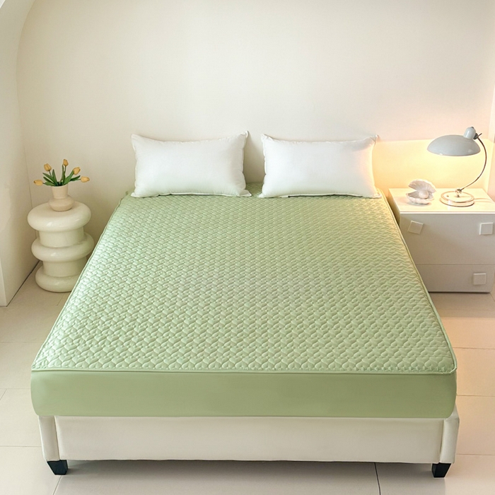 91家纺网 家纺一手货源 找家纺 茗婷家纺 2025新款夹棉防水单床笠供外贸跨境亚马逊 浅豆绿夹棉