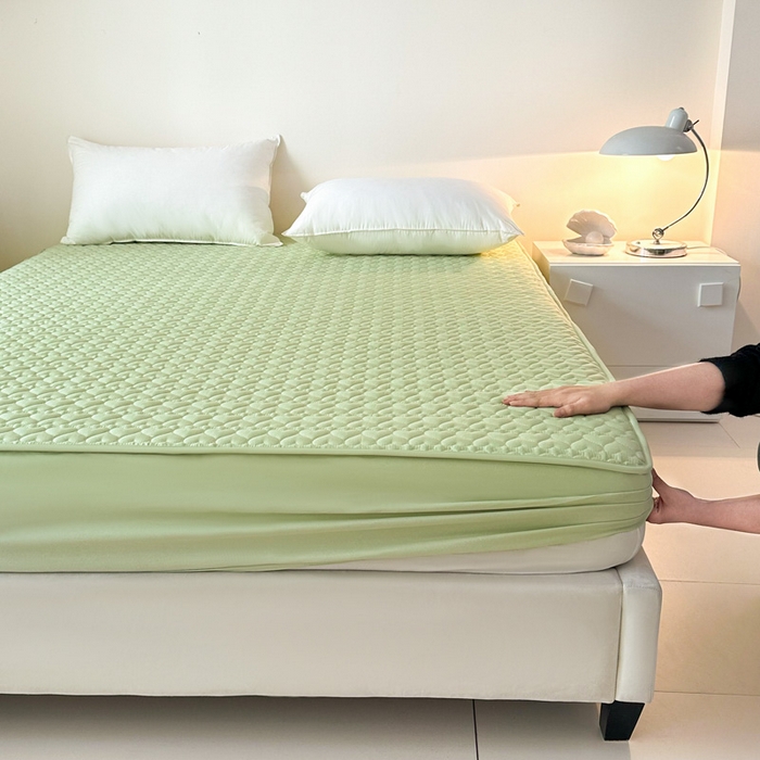 91家纺网 家纺一手货源 找家纺 茗婷家纺 2025新款夹棉防水单床笠供外贸跨境亚马逊 浅豆绿夹棉