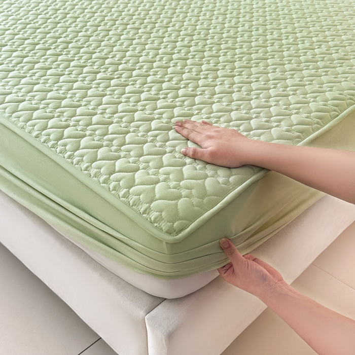 91家纺网 家纺一手货源 找家纺 茗婷家纺 2025新款夹棉防水单床笠供外贸跨境亚马逊 浅豆绿夹棉