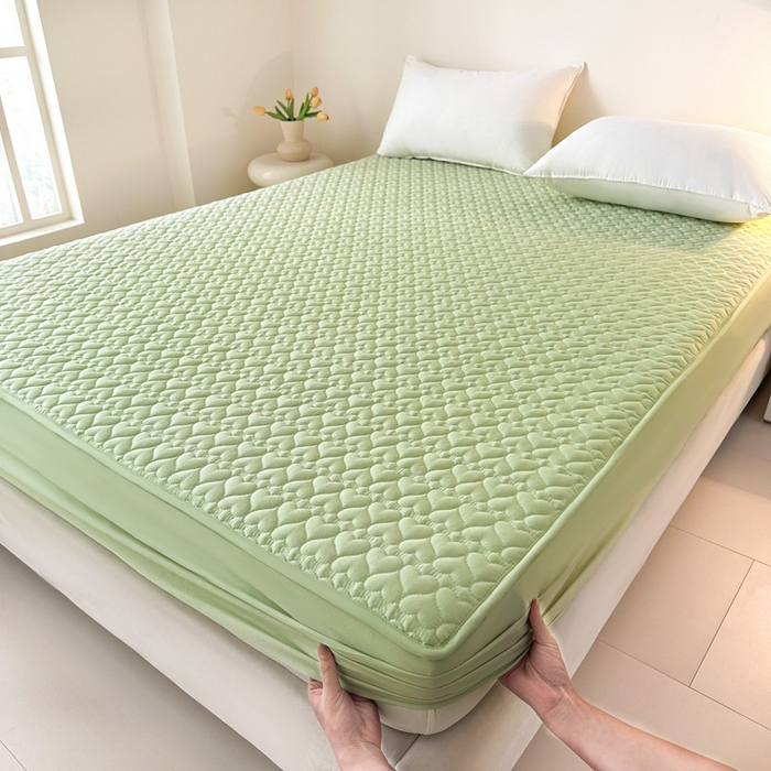 91家纺网 家纺一手货源 找家纺 茗婷家纺 2025新款夹棉防水单床笠供外贸跨境亚马逊 浅豆绿夹棉