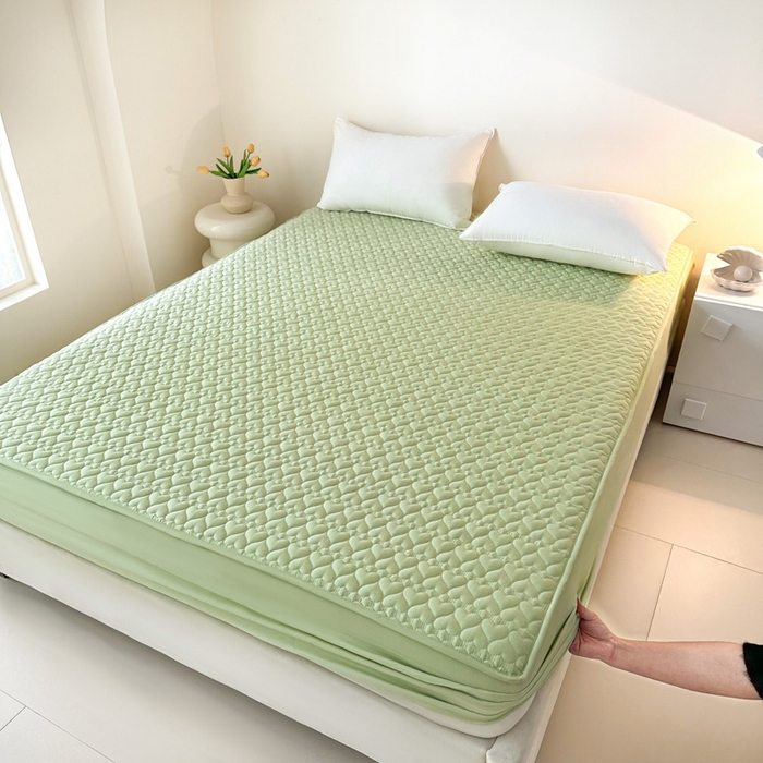 91家纺网 家纺一手货源 找家纺 茗婷家纺 2025新款夹棉防水单床笠供外贸跨境亚马逊 浅豆绿夹棉