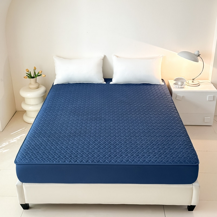 91家纺网 家纺一手货源 找家纺 茗婷家纺 2025新款夹棉防水单床笠供外贸跨境亚马逊 深蓝夹棉