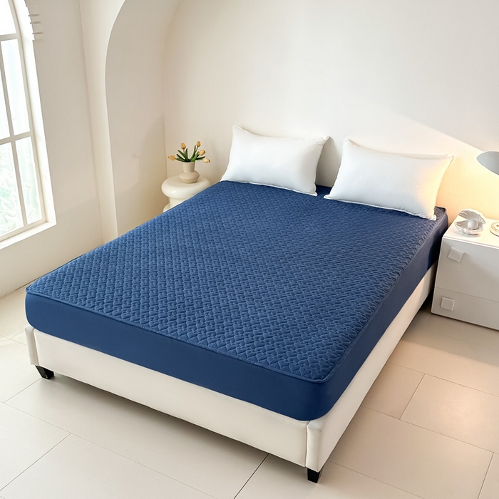 91家纺网 家纺一手货源 找家纺 茗婷家纺 2025新款夹棉防水单床笠供外贸跨境亚马逊 深蓝夹棉