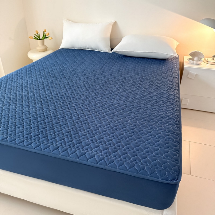 91家纺网 家纺一手货源 找家纺 茗婷家纺 2025新款夹棉防水单床笠供外贸跨境亚马逊 深蓝夹棉