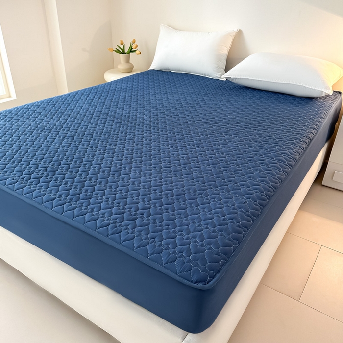 91家纺网 家纺一手货源 找家纺 茗婷家纺 2025新款夹棉防水单床笠供外贸跨境亚马逊 深蓝夹棉