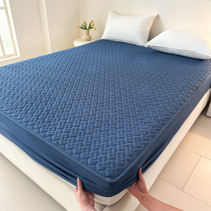 91家纺网 家纺一手货源 找家纺 茗婷家纺 2025新款夹棉防水单床笠供外贸跨境亚马逊 深蓝夹棉