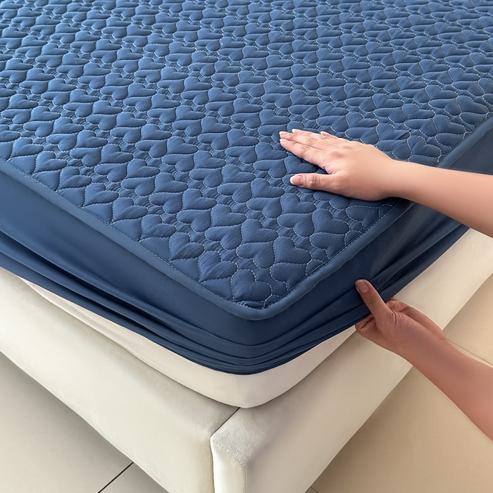 91家纺网 家纺一手货源 找家纺 茗婷家纺 2025新款夹棉防水单床笠供外贸跨境亚马逊 深蓝夹棉