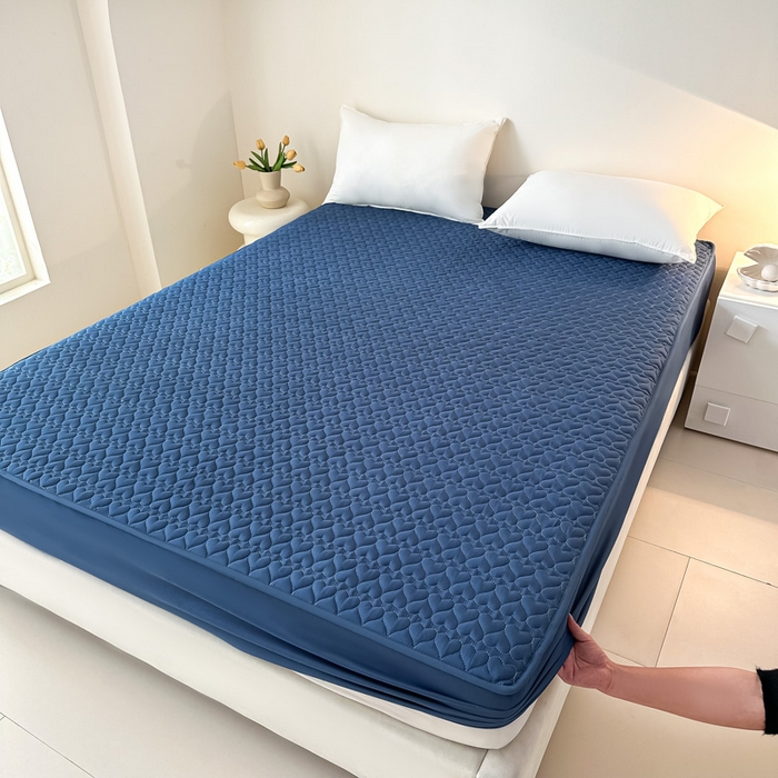 91家纺网 家纺一手货源 找家纺 茗婷家纺 2025新款夹棉防水单床笠供外贸跨境亚马逊 深蓝夹棉