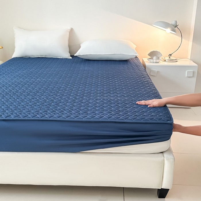 91家纺网 家纺一手货源 找家纺 茗婷家纺 2025新款夹棉防水单床笠供外贸跨境亚马逊 深蓝夹棉