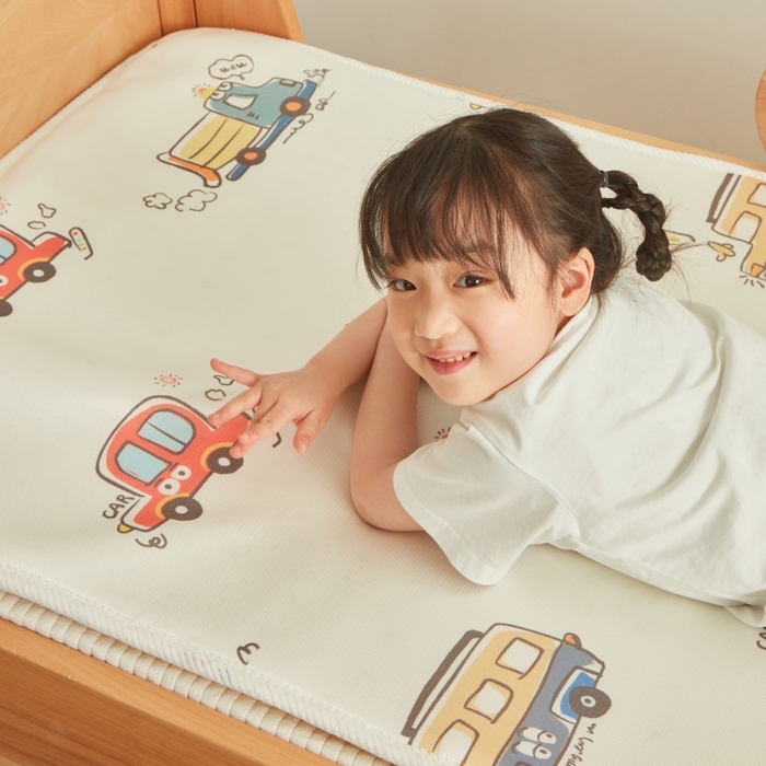 91家纺网 家纺一手货源 找家纺 艾佳宝贝 2025春夏A类多动能儿童双面床垫冰丝凉席 巴士汽车