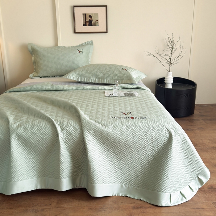 91家纺网 家纺一手货源 找家纺 云雀 2025新款60S兰精天丝床盖(M系列) M床盖-豆绿