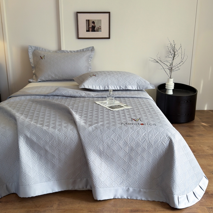 91家纺网 家纺一手货源 找家纺 云雀 2025新款60S兰精天丝床盖(M系列) M床盖-浅灰