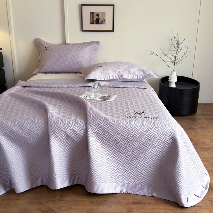 91家纺网 家纺一手货源 找家纺 云雀 2025新款60S兰精天丝床盖(M系列) M床盖-紫色