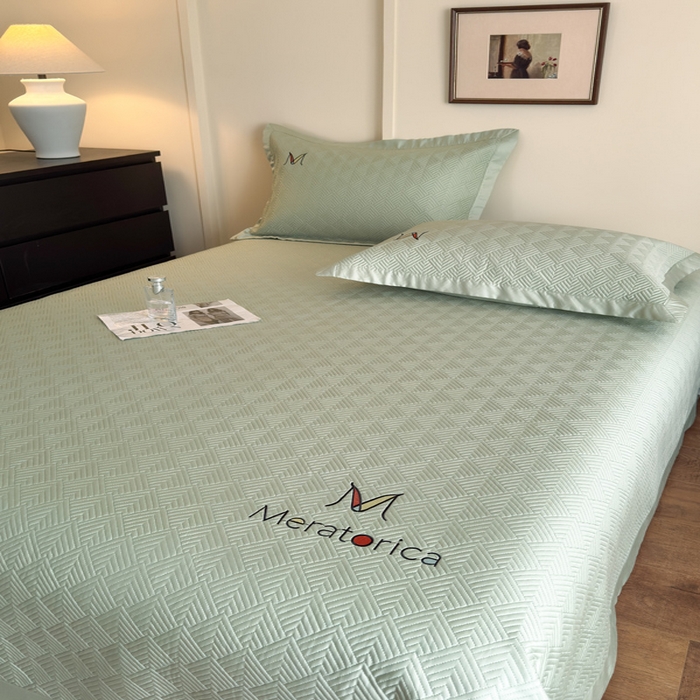 91家纺网 家纺一手货源 找家纺 云雀 2025新款60S兰精天丝床盖(M系列) M床盖-豆绿