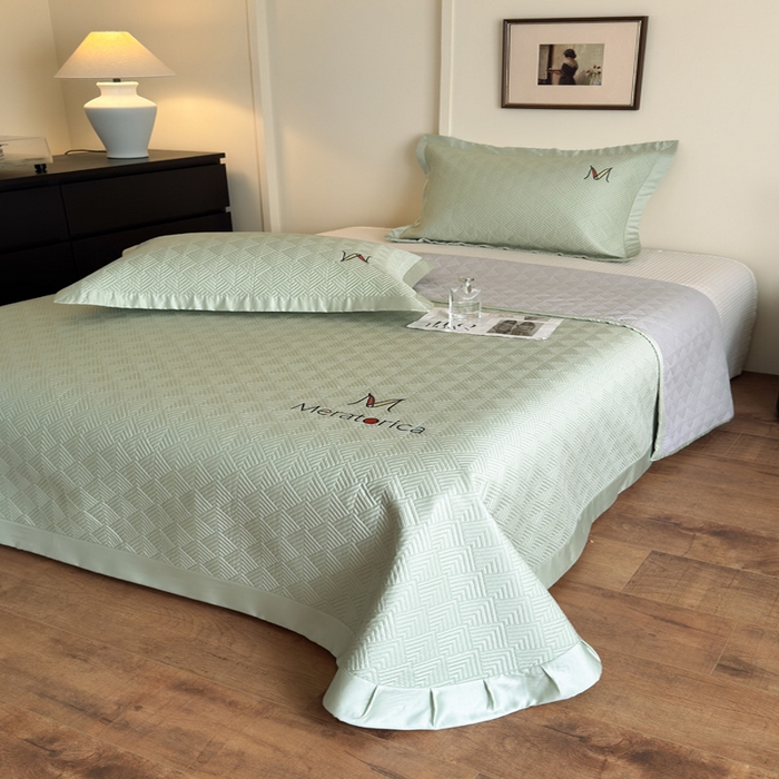 91家纺网 家纺一手货源 找家纺 云雀 2025新款60S兰精天丝床盖(M系列) M床盖-豆绿