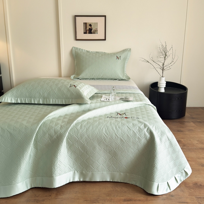 91家纺网 家纺一手货源 找家纺 云雀 2025新款60S兰精天丝床盖(M系列) M床盖-豆绿