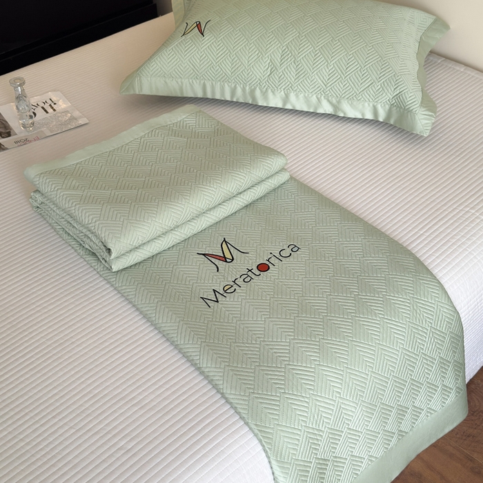 91家纺网 家纺一手货源 找家纺 云雀 2025新款60S兰精天丝床盖(M系列) M床盖-豆绿